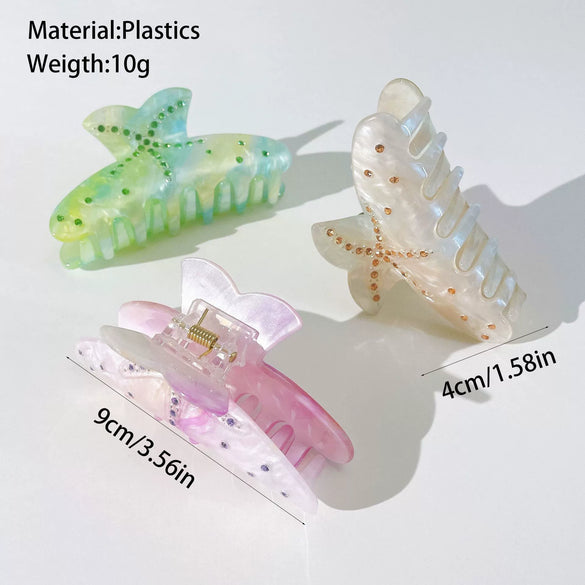 Hairpin Acrylic Starfish Clip Set With Diamonds For Women Simple Animal Style