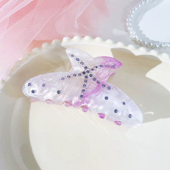 Hairpin Acrylic Starfish Clip Set With Diamonds For Women Simple Animal Style