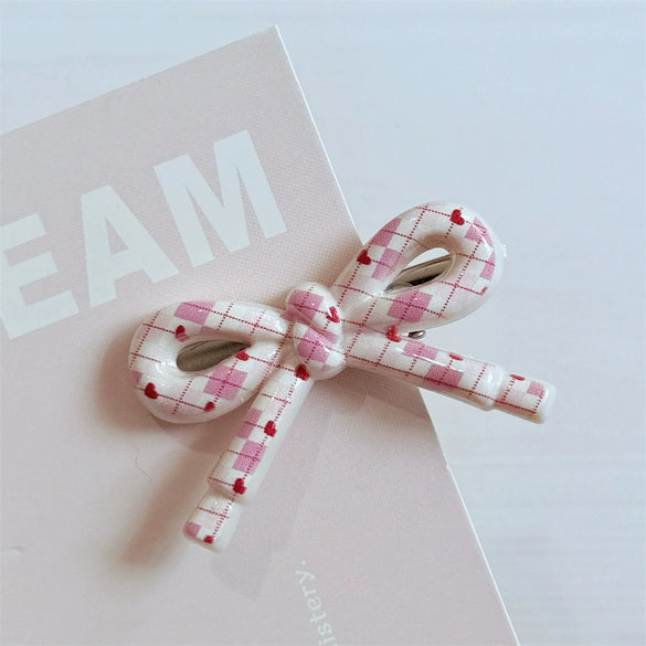 Hairpin Mixed Materials Polka Dot Heart Plaid Handmade