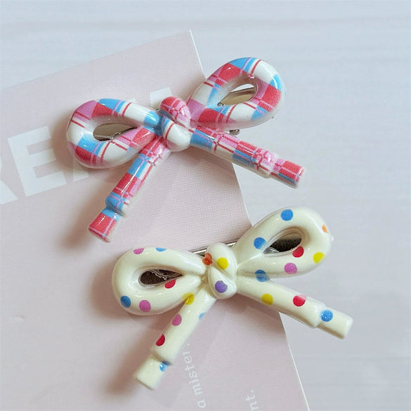 Hairpin Mixed Materials Polka Dot Heart Plaid Handmade
