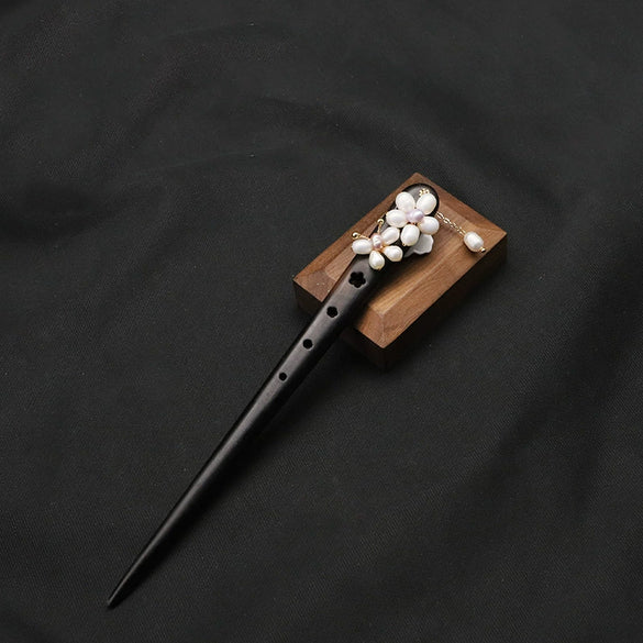 Hairpin Sandalwood Pearl Geometric Retro Handmade