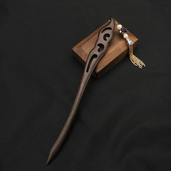 Hairpin Sandalwood Pearl Geometric Retro Handmade