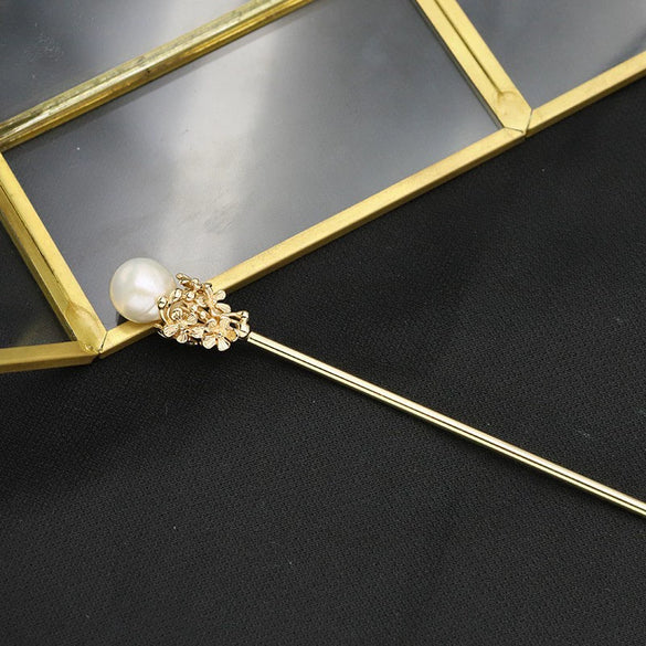 Hairpin Sandalwood Pearl Geometric Retro Handmade