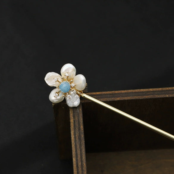 Hairpin Sandalwood Pearl Geometric Retro Handmade