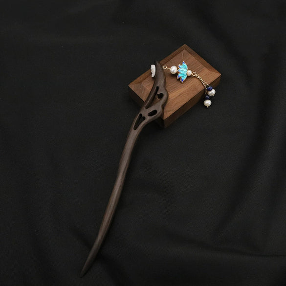 Hairpin Sandalwood Pearl Geometric Retro Handmade