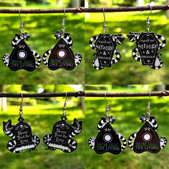Halloween Acrylic Earrings With Letter Love Tombstone Snake Totem Pattern Double Sided Bright Faced Dark Printing For Women