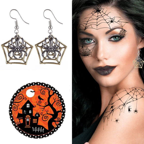Halloween Alloy Pumpkin Earrings With Bat Spider And Ghost Cartoon Charms In A Fun Punk Hip Hop Style