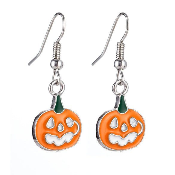 Halloween Alloy Pumpkin Earrings With Bat Spider And Ghost Cartoon Charms In A Fun Punk Hip Hop Style