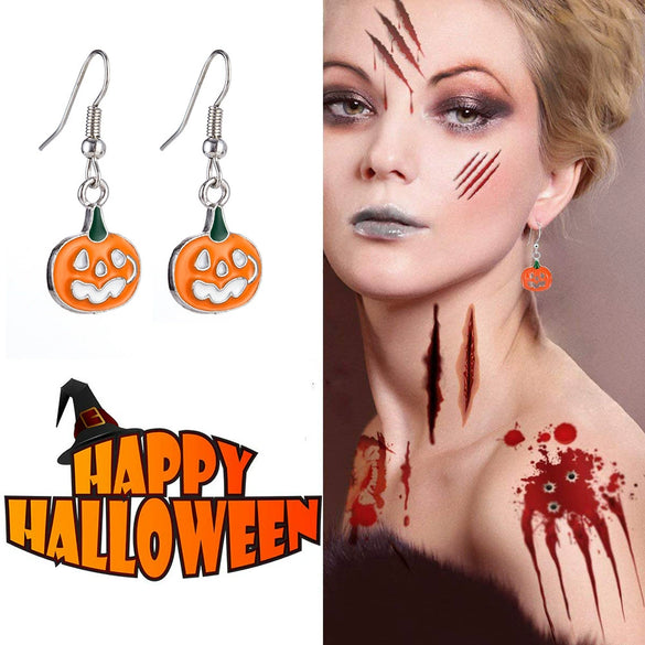 Halloween Alloy Pumpkin Earrings With Bat Spider And Ghost Cartoon Charms In A Fun Punk Hip Hop Style