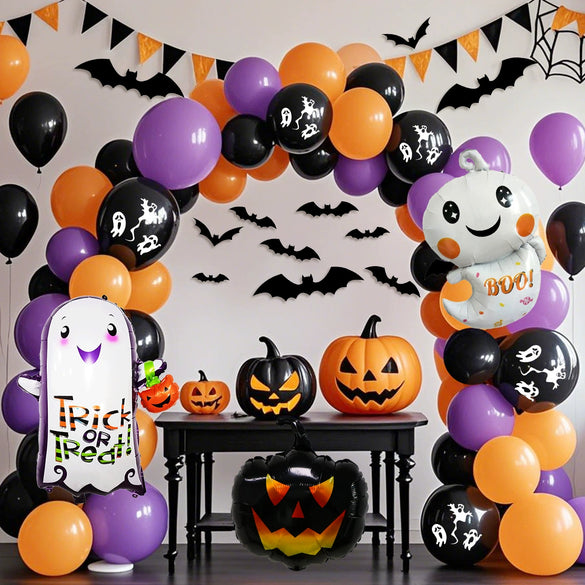 Halloween Balloon Arch Set Balloon Party Background Decoration Latex Aluminum Film Balloon Package Round Shape
