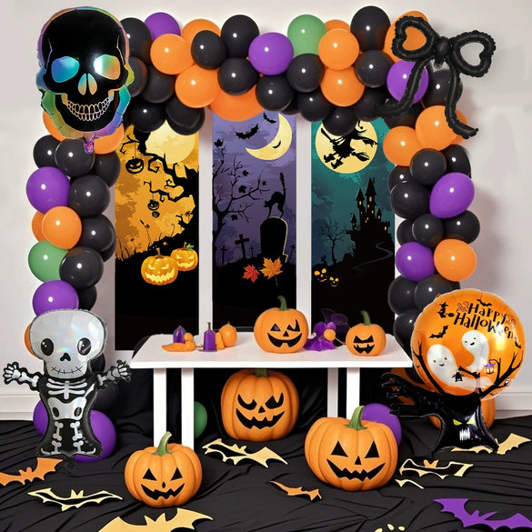 Halloween Balloon Arch Set With Round Aluminum Film And Foil Balloons For Party Decoration