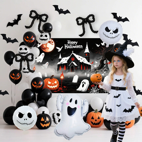 Halloween Balloon Set Aluminum Film And Latex Round Decorative Balloons For Party Background Decoration
