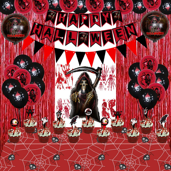 Halloween Balloon Set With Spider Tablecloth And Flag Latex Round Balloon Combination For Party Decoration