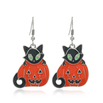 Halloween Black Cat Pumpkin Pendant Earrings Wholesale Nihaojewelry