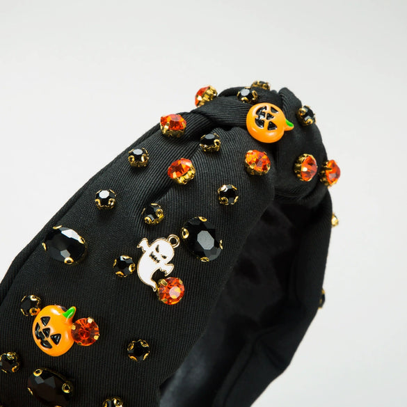Halloween Cloth Headband With Ghost Pumpkin Diamond Decor Women's Holiday Hair Accessory