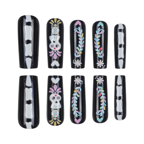 Halloween Hip-Hop Funny Color Block Skull Plastic Nail Patches 1 Set