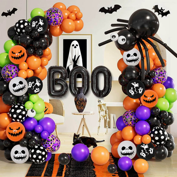 Halloween Latex Balloon Chain Suit With Round Shape And Boo Aluminum Film Balloon For Party Decoration