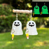 Halloween Luminous Resin Handmade Earrings With Stereo White Ghost Pumpkin Corn Sugar Heart Pendant And Cartoon Characters Pattern