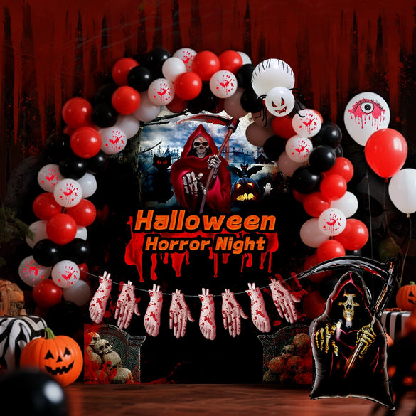 Halloween Paper Fan Party Balloons Arrangement Decoration 10Inch Round Latex Aluminum Film Balloons