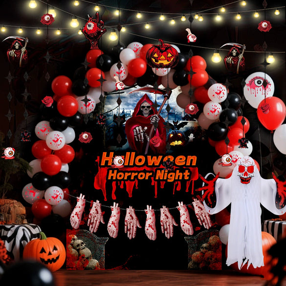 Halloween Paper Fan Party Balloons Arrangement Decoration 10Inch Round Latex Aluminum Film Balloons