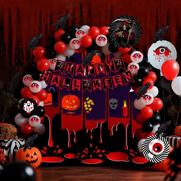 Halloween Paper Fan Party Balloons Arrangement Decoration 10Inch Round Latex Aluminum Film Balloons