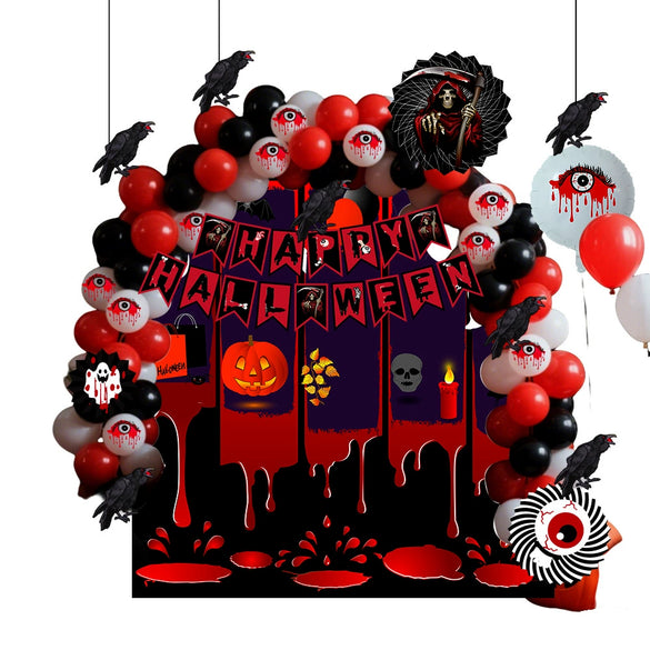 Halloween Paper Fan Party Balloons Arrangement Decoration 10Inch Round Latex Aluminum Film Balloons