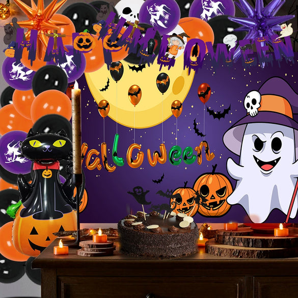 Halloween Party Decoration Ghost Pumpkin Cat Balloon Set And Flag