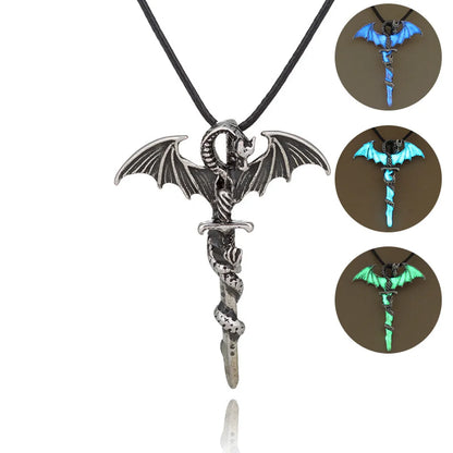 Halloween Pterodactyl Sword Luminous Leather Cord Necklace Wholesale Jewelry Gooddiy