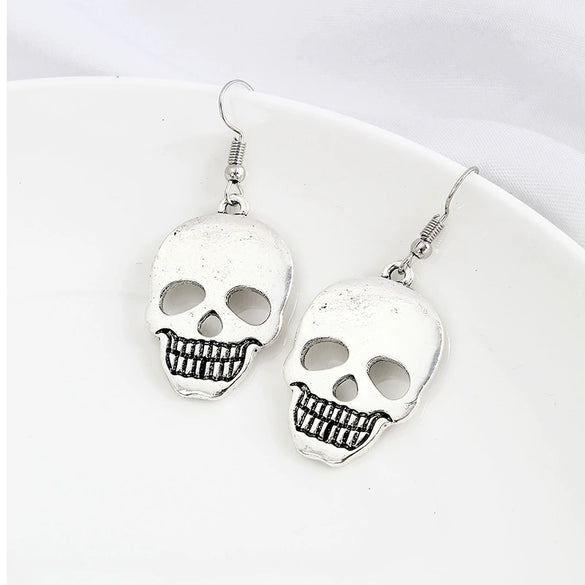 Halloween Skull And Ghost Earrings Geometric Alloy Ear Hooks With Glossy Electroplated Finish Novelty Horror Jewelry