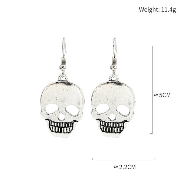 Halloween Skull And Ghost Earrings Geometric Alloy Ear Hooks With Glossy Electroplated Finish Novelty Horror Jewelry