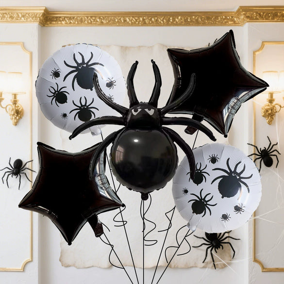 Halloween Spider Aluminum Film Balloon 5Piece Set Round Shape Party Decoration