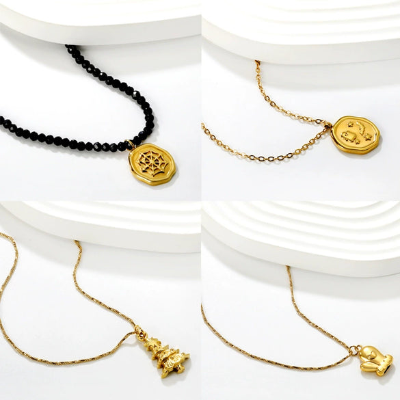 Halloween Spider Web Pendant Necklace Electroplated Stainless Steel Geometric Jewelry With Cross Chain For Women And Men