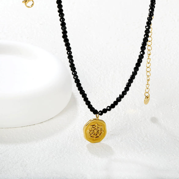 Halloween Spider Web Pendant Necklace Electroplated Stainless Steel Geometric Jewelry With Cross Chain For Women And Men