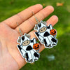 Halloween Thanksgiving Acrylic Double Sided Printed Earrings With Pumpkin White Ghost Cow Black Cat Pendant In Cartoon Animal Zodiac Design For Women