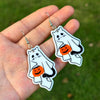 Halloween Thanksgiving Acrylic Double Sided Printed Earrings With Pumpkin White Ghost Cow Black Cat Pendant In Cartoon Animal Zodiac Design For Women