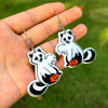 Halloween Thanksgiving Acrylic Double Sided Printed Earrings With Pumpkin White Ghost Cow Black Cat Pendant In Cartoon Animal Zodiac Design For Women