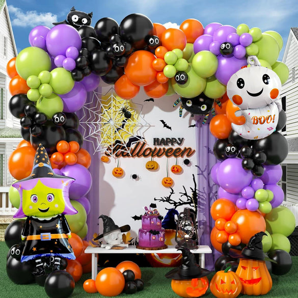 Halloween Theme Aluminum Film And Latex Balloons With Ghost Witch Bat Spider Design In Round Shape