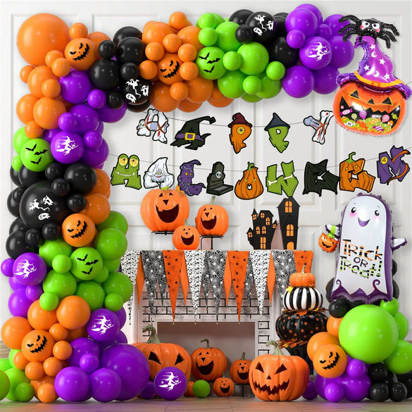 Halloween Theme Aluminum Film And Latex Balloons With Ghost Witch Bat Spider Design In Round Shape