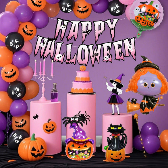Halloween Theme Party Decoration Latex Balloon Arch And Chain Carnival Set With Round Balloons