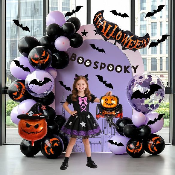 Halloween Theme Party Decoration Latex Balloon Arch Round Balloon Chain Carnival Set Package