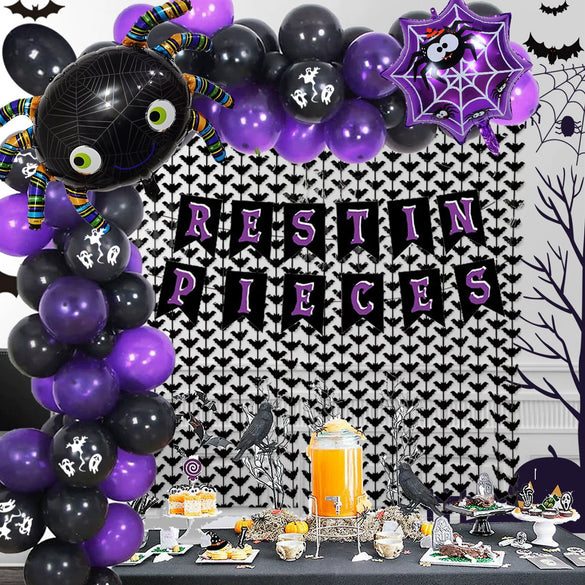 Halloween Theme Scene Party Layout Aluminum Foil And Latex Round Ornament Balloon Suit For Mall Event Decoration