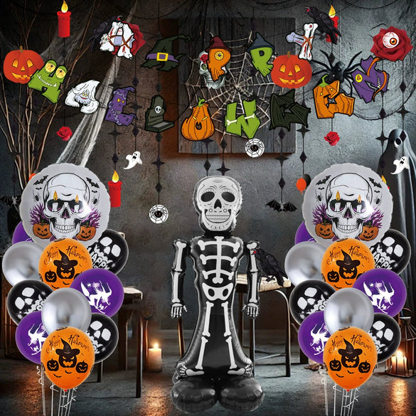 Halloween Tombstone Skull Man Blood Hands Balloon Suit Party Decoration