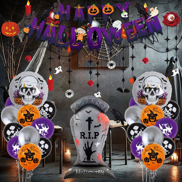 Halloween Tombstone Skull Man Blood Hands Balloon Suit Party Decoration