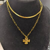 Hammered Geometric Cross Necklace For Women In Electroplated Stainless Steel With Gold Tone Chain Jewelry