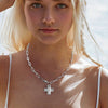 Hammered Geometric Cross Necklace For Women In Electroplated Stainless Steel With Gold Tone Chain Jewelry