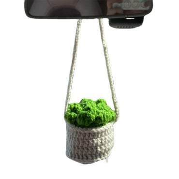 Hand-Crocheted Chlorophytum Potted Yarn Car Rearview Mirror Creative Ornament