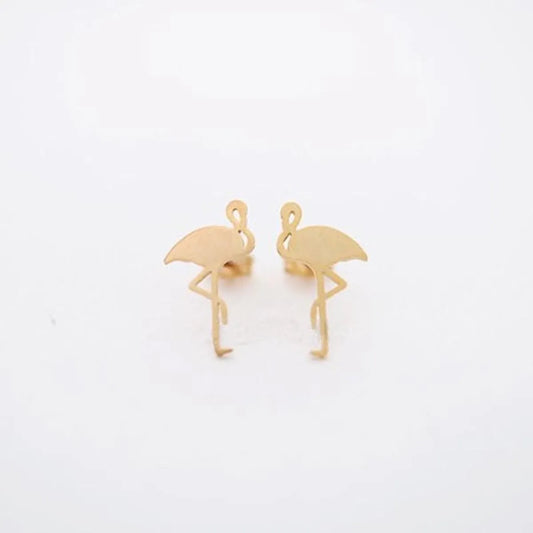 Hand-drawing Red-crowned Crane Alloy Plating Stud Earrings Gold And Silver Rose Golden Nhcu149815