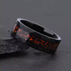 Hand Hammered Black Electroplated Tungsten Steel Ring With Red Opal Inlay Minimalist Unisex Jewelry
