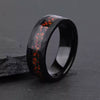 Hand Hammered Black Electroplated Tungsten Steel Ring With Red Opal Inlay Minimalist Unisex Jewelry