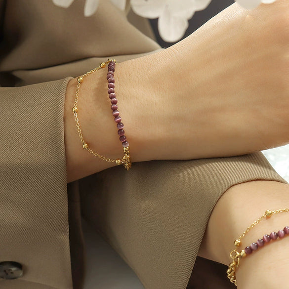 Hand Jewelry Casual Style Doublelayer Chain 316L Stainless Steel 18K Gold Plated Geometric Bracelet For Women